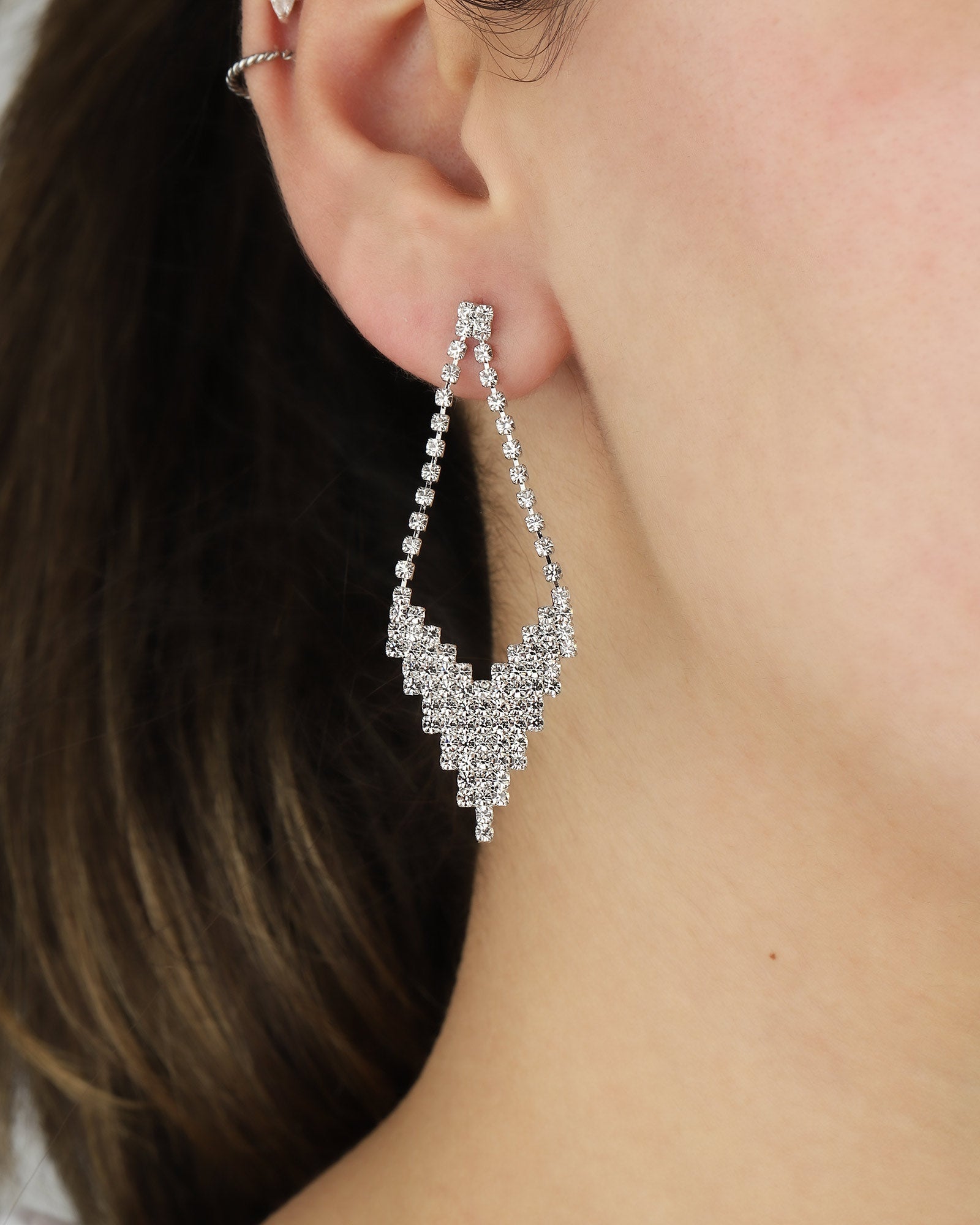 Kite Crystal Studs Silver Tone, White Crystal