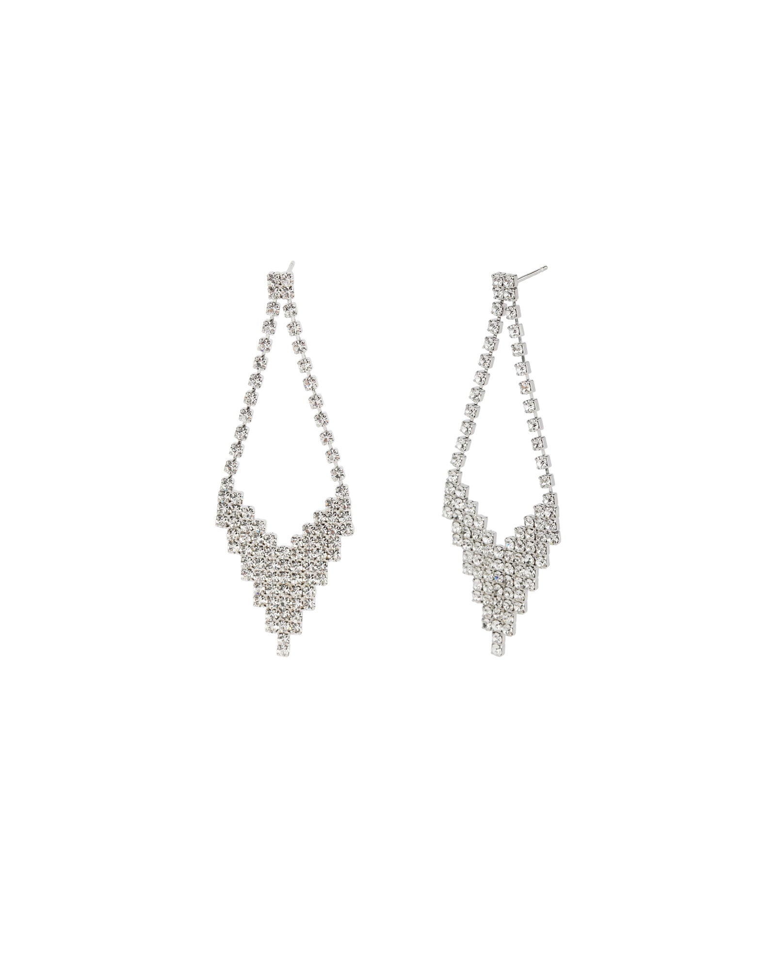 Kite Crystal Studs Silver Tone, White Crystal