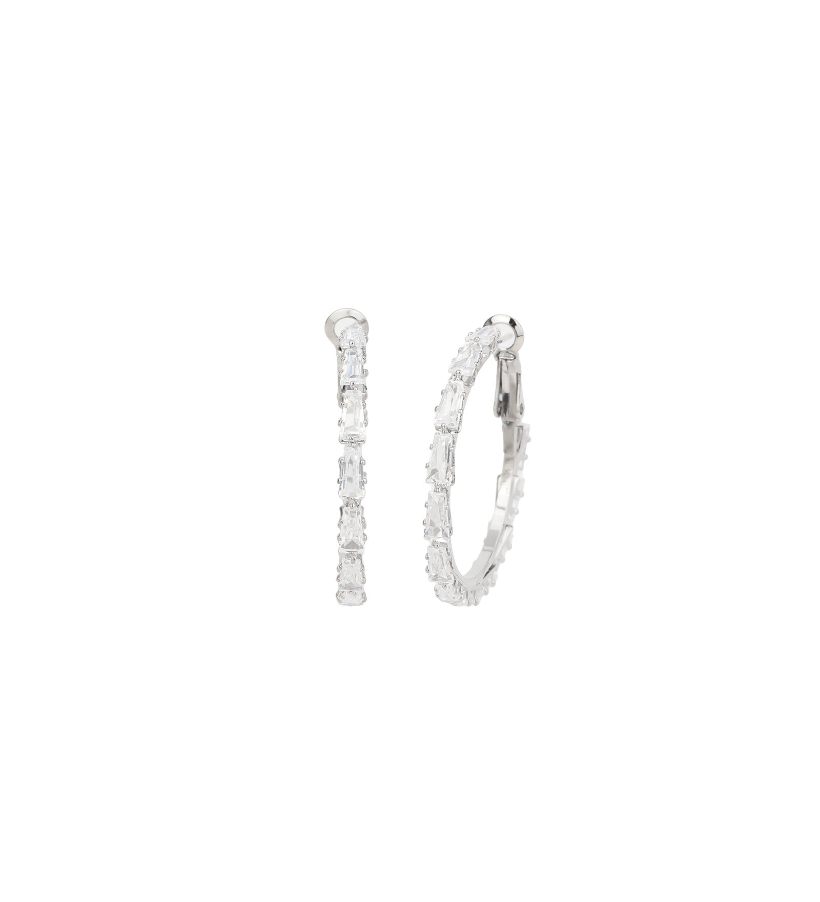 Baguette Crystal Hoop | 34mm Silver Tone, White Crystal