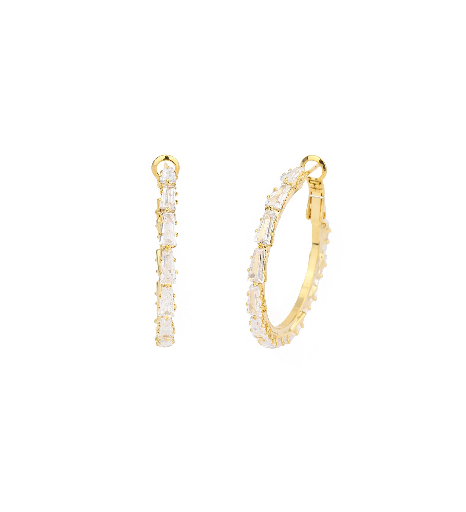 Baguette Crystal Hoop | 34mm Gold Tone, White Crystal