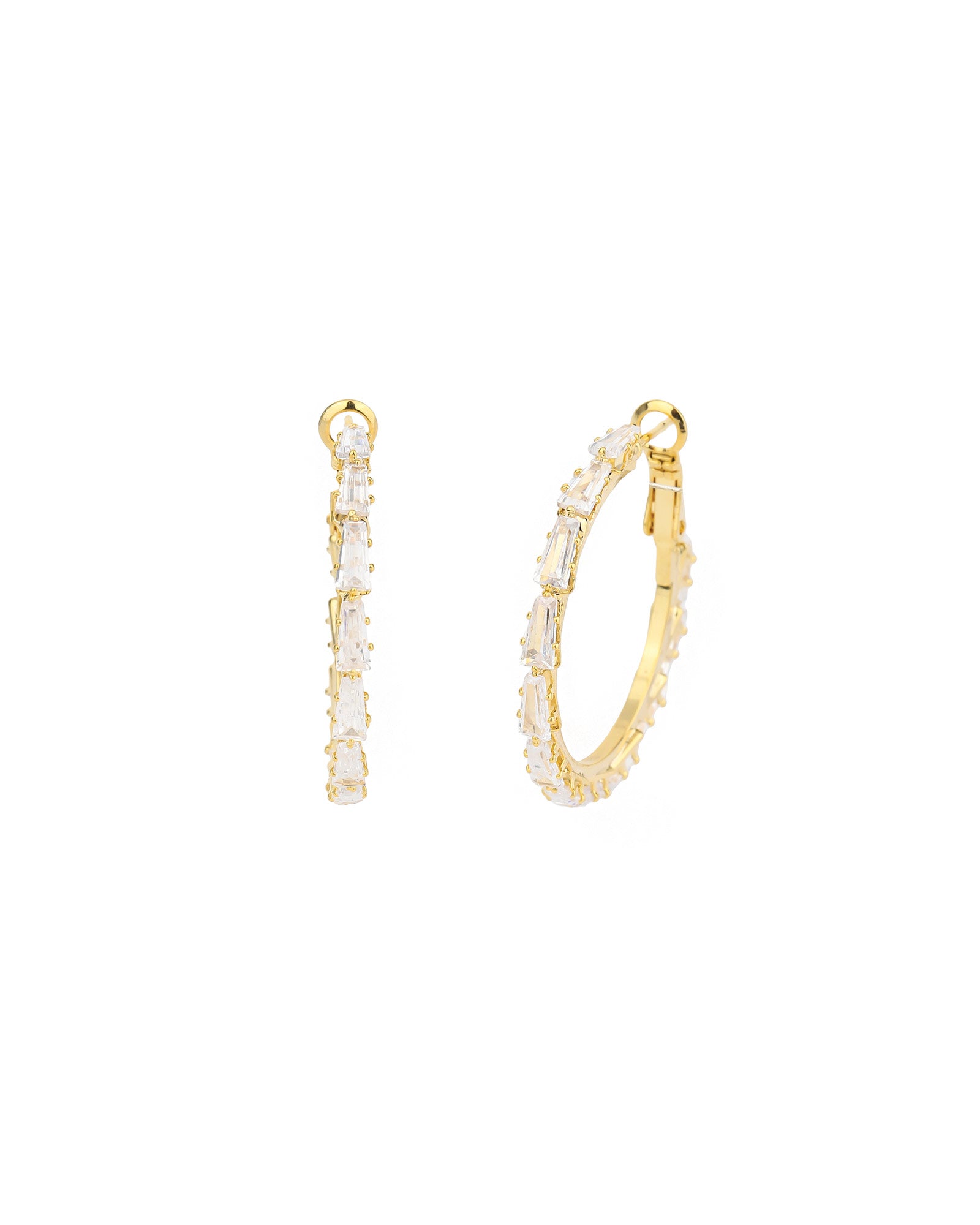 Baguette Crystal Hoop | 34mm Gold Tone, White Crystal