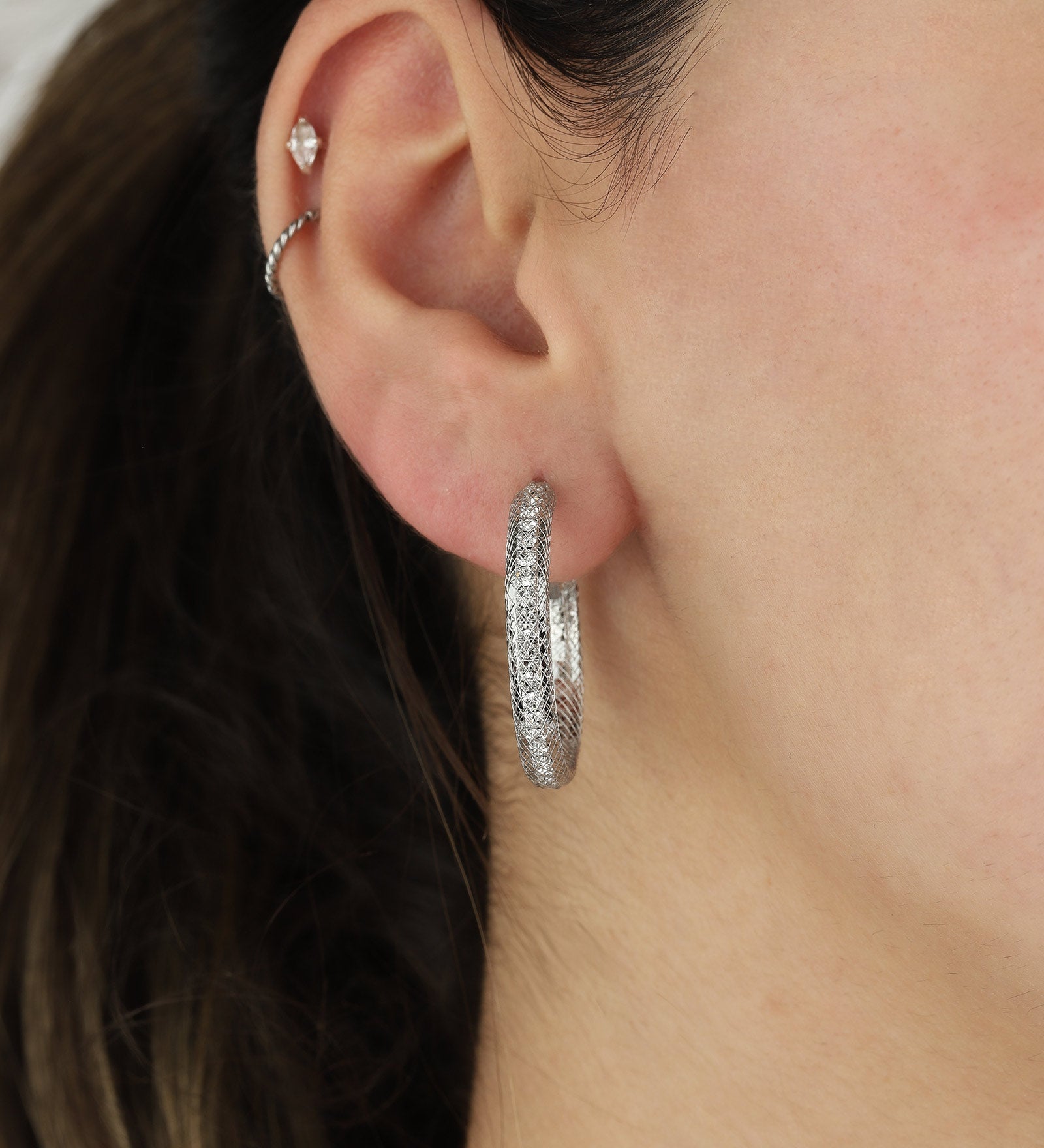 Crystal Hoop | 32mm Silver Tone, White Crystal