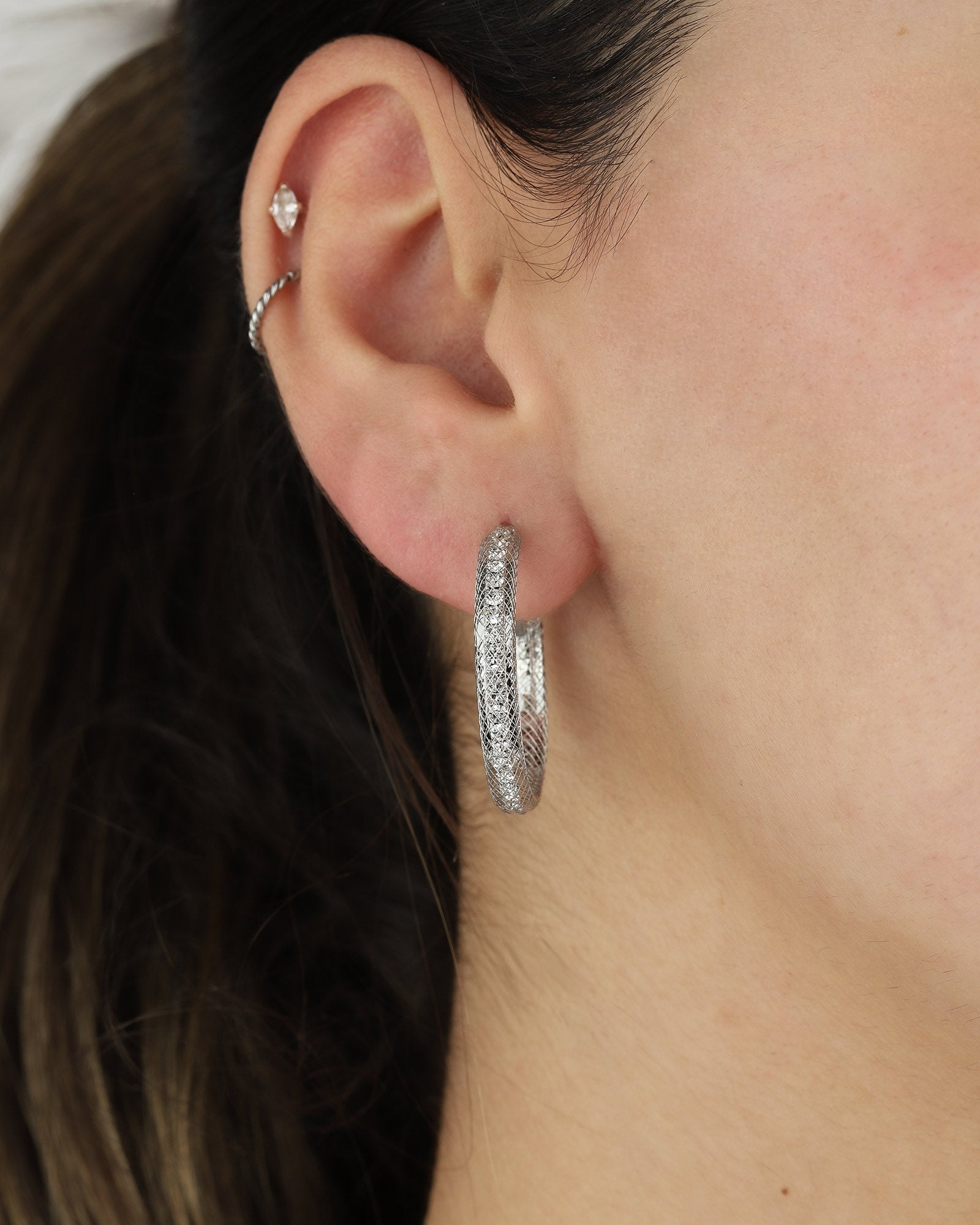 Crystal Hoop | 32mm Silver Tone, White Crystal