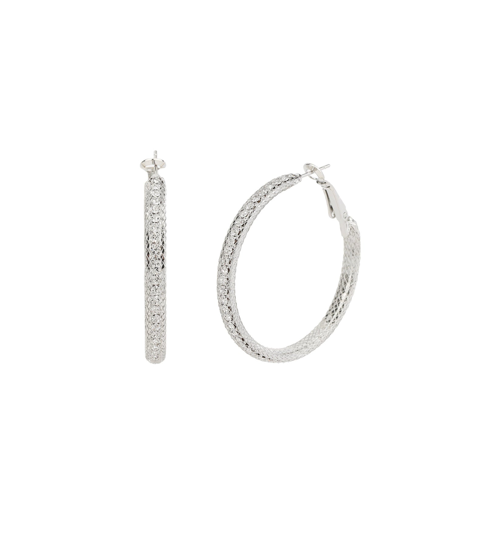 Crystal Hoop | 40mm Silver Tone, White Crystal