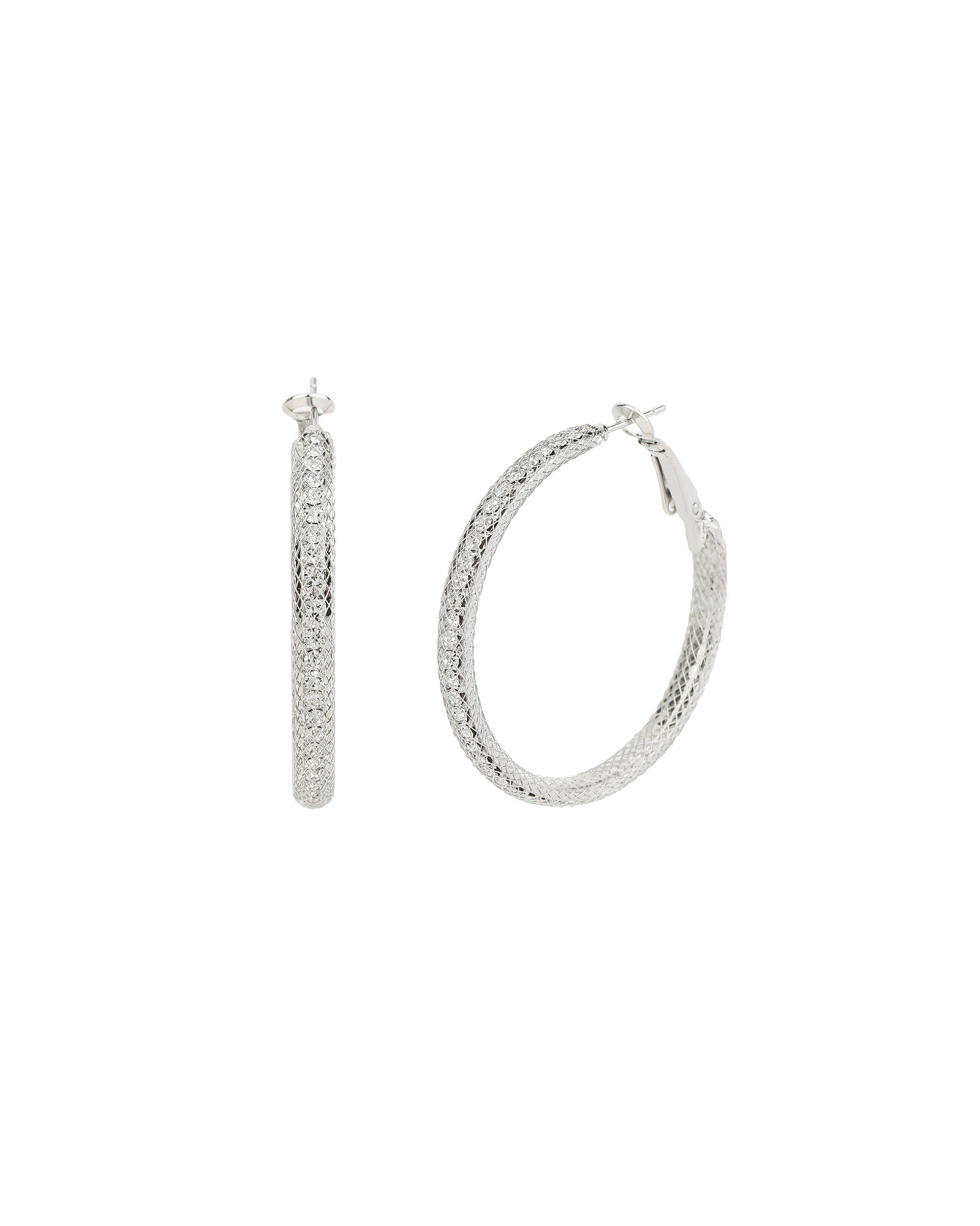 Crystal Hoop | 40mm Silver Tone, White Crystal