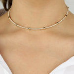 1 Row Crystal Bezel Necklace Gold Tone, White Crystal