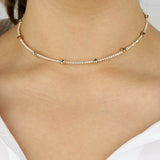 1 Row Crystal Bezel Necklace Gold Tone, White Crystal