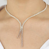 2 Row Crystal Lariat Gold Tone, White Crystal