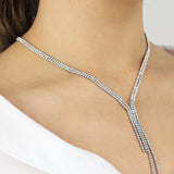 2 Row Crystal Lariat Silver Tone, White Crystal