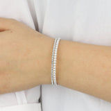 2 Row Crystal Pearl Cuff Silver Tone, White Crystal