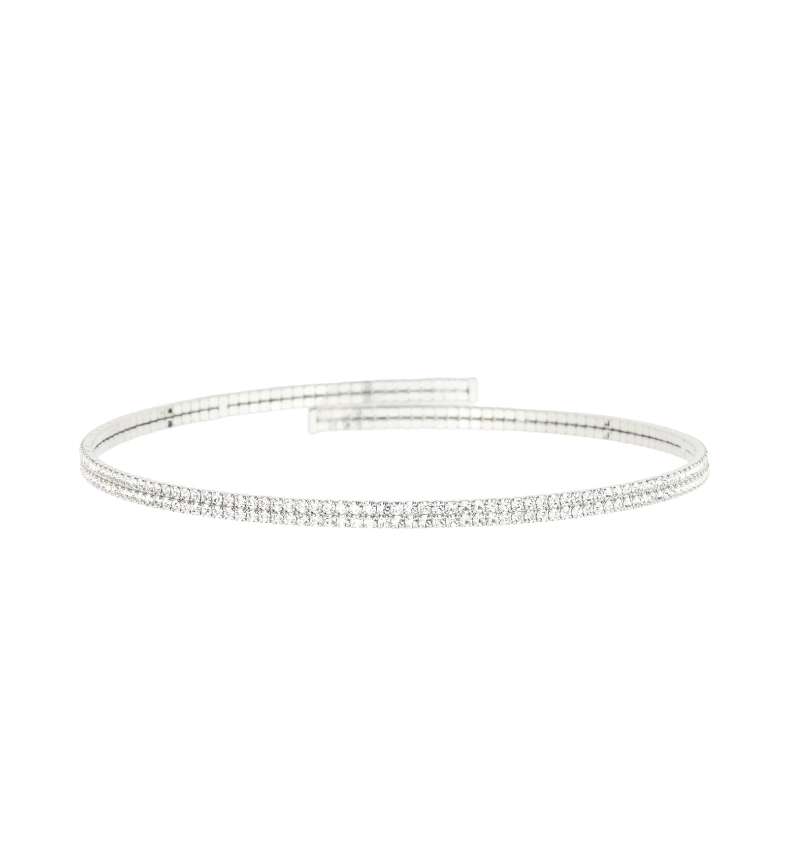 2 Row Crystal Wire Choker Silver Tone, White Crystal