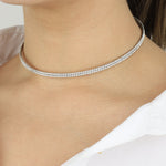 Weekend Ritual-2 Row Crystal Wire Choker-Necklaces-Silver Plated, White Crystal-Blue Ruby Jewellery-Vancouver Canada