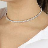 Weekend Ritual-2 Row Crystal Wire Choker-Necklaces-Silver Plated, White Crystal-Blue Ruby Jewellery-Vancouver Canada