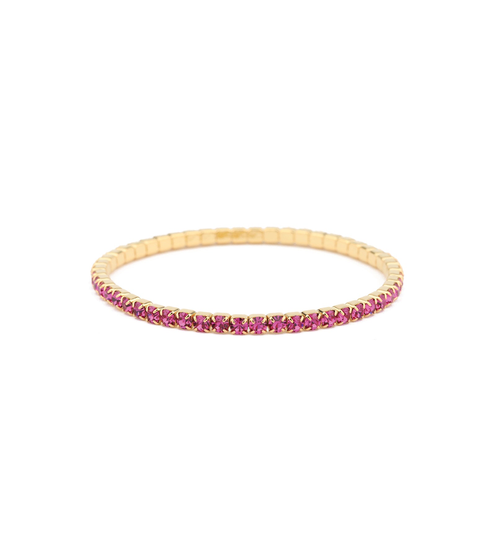 1 Row 3mm Crystal Stretch Bracelet Gold Tone, Fushia Crystal