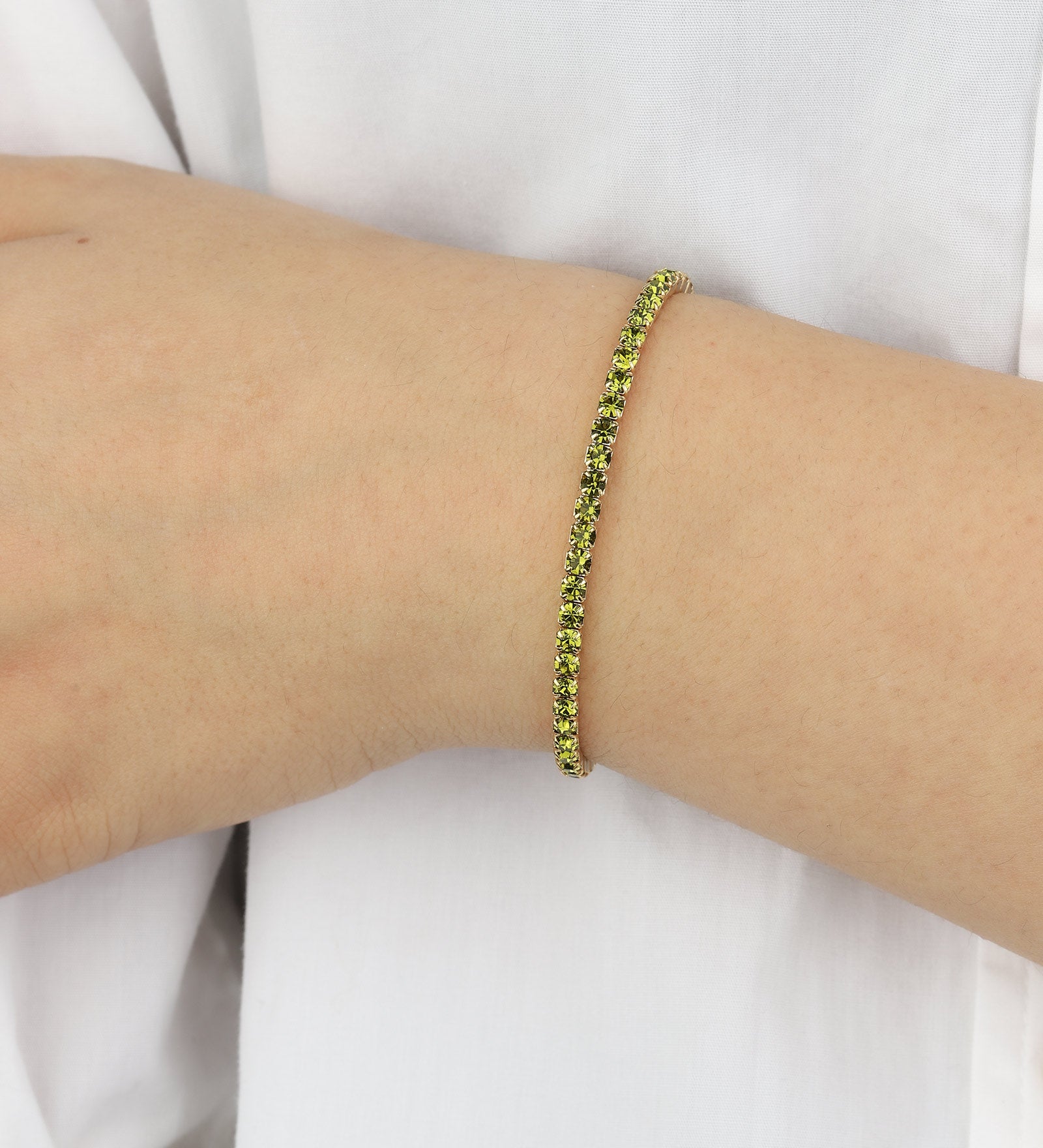 1 Row 3mm Crystal Stretch Bracelet Gold Tone, Olive Crystal