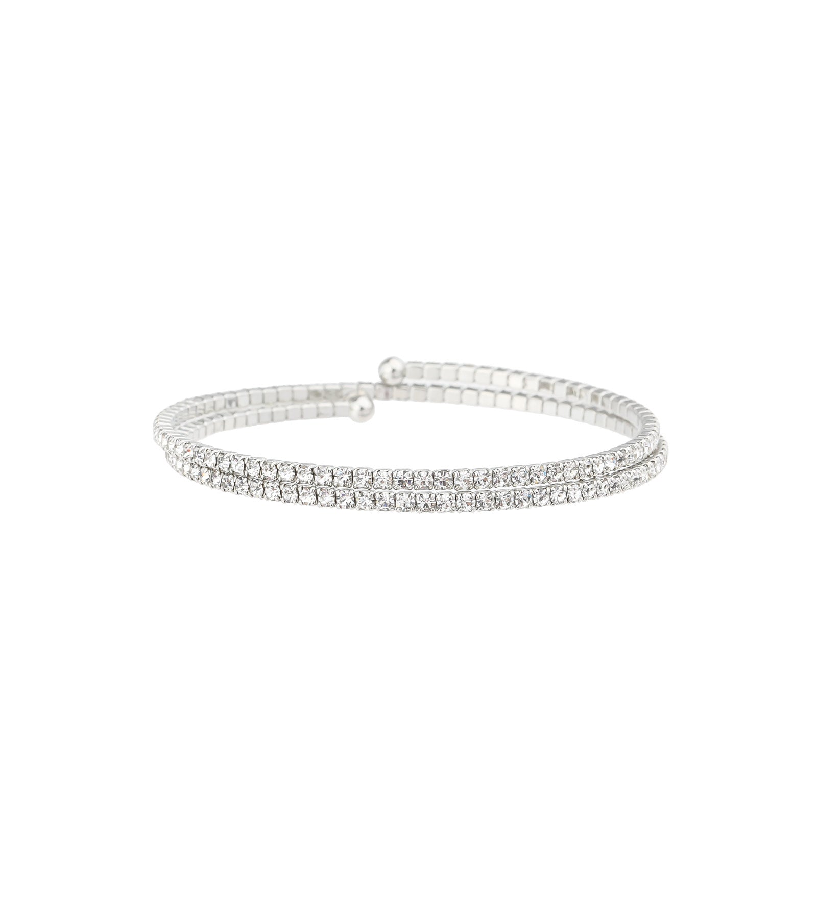 2 Row Crystal  Wrap Cuff Silver Tone, White Crystal