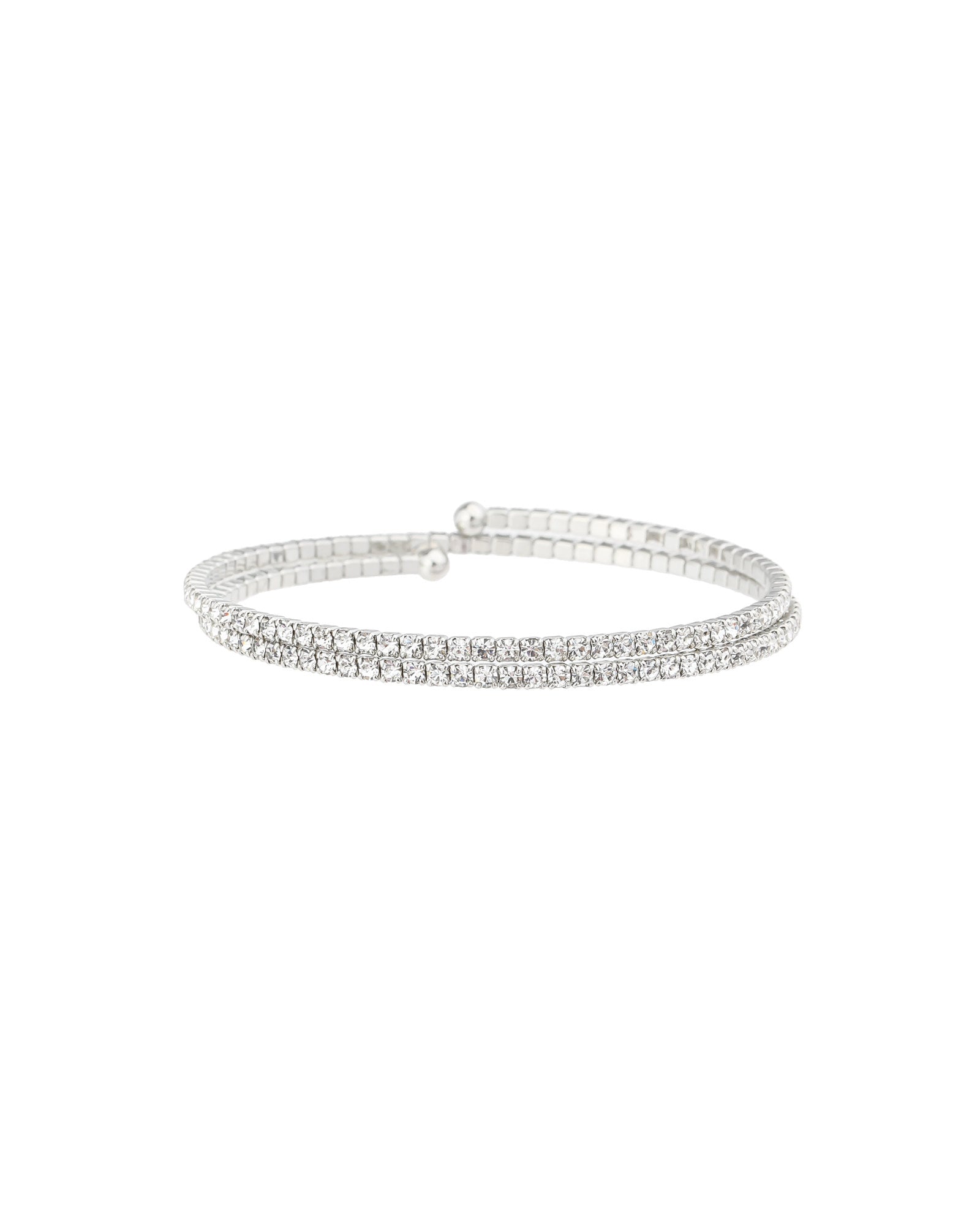 2 Row Crystal  Wrap Cuff Silver Tone, White Crystal