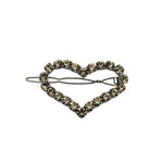 1 Row Large Crystal Heart Hairclip Silver Plated, Black Diamond Crystal