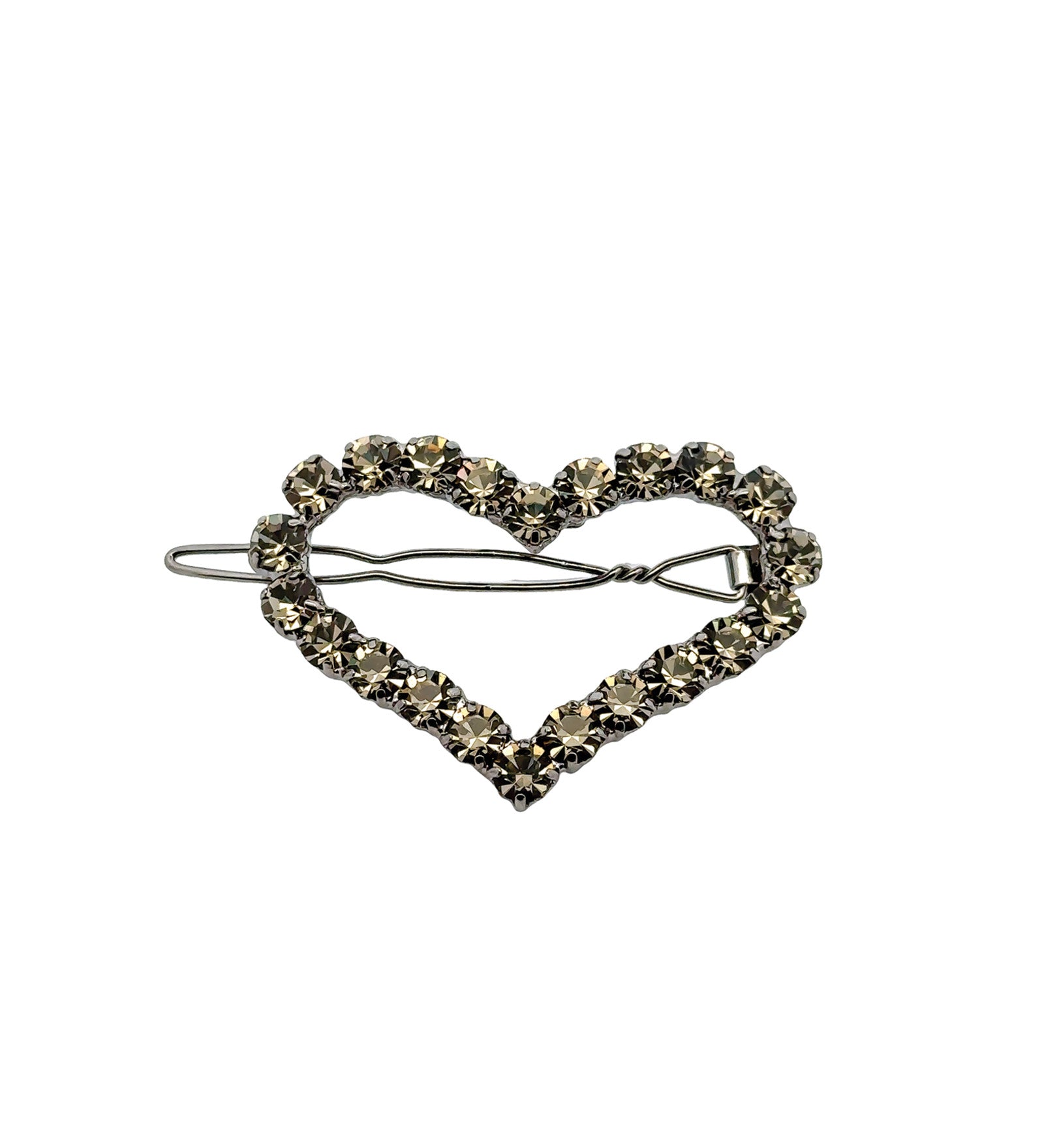 1 Row Large Crystal Heart Hairclip Silver Plated, Black Diamond Crystal