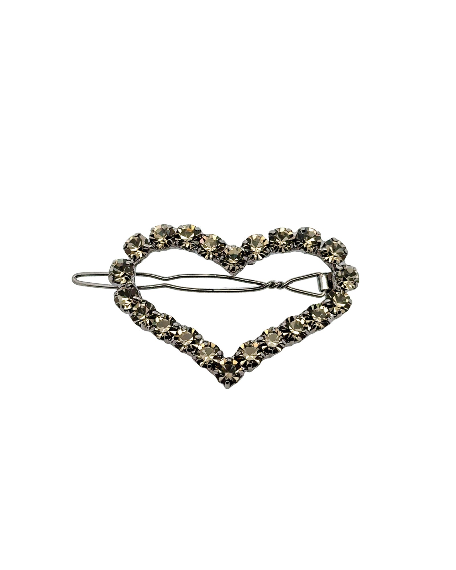 1 Row Large Crystal Heart Hairclip Silver Plated, Black Diamond Crystal