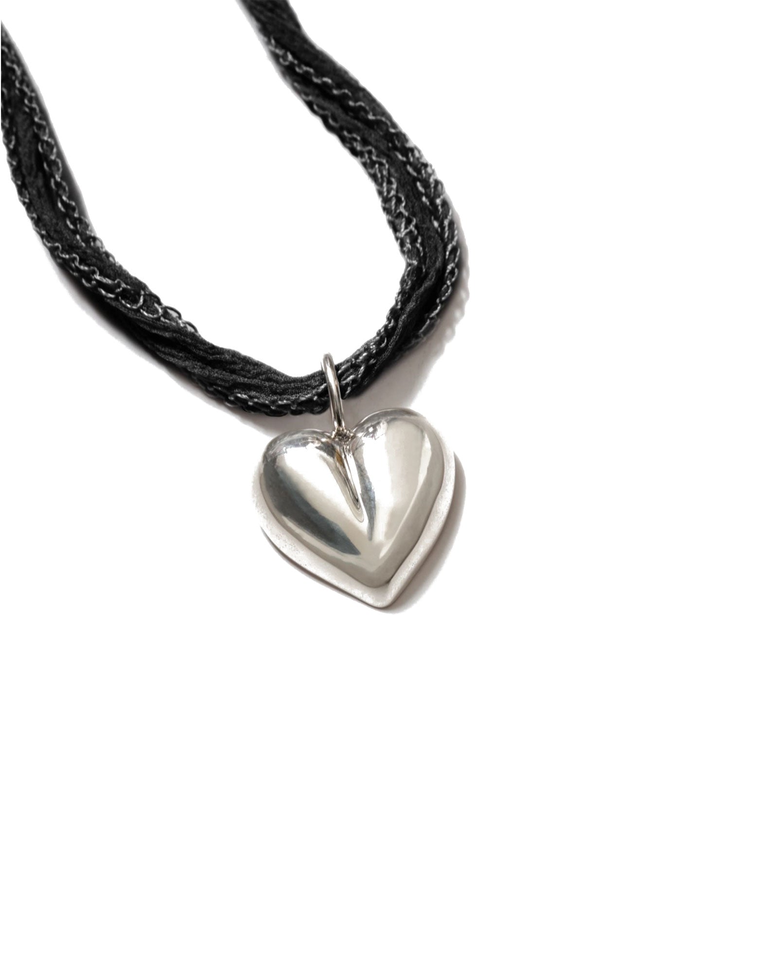 Joni Necklace Sterling Silver, Black Silk Cord