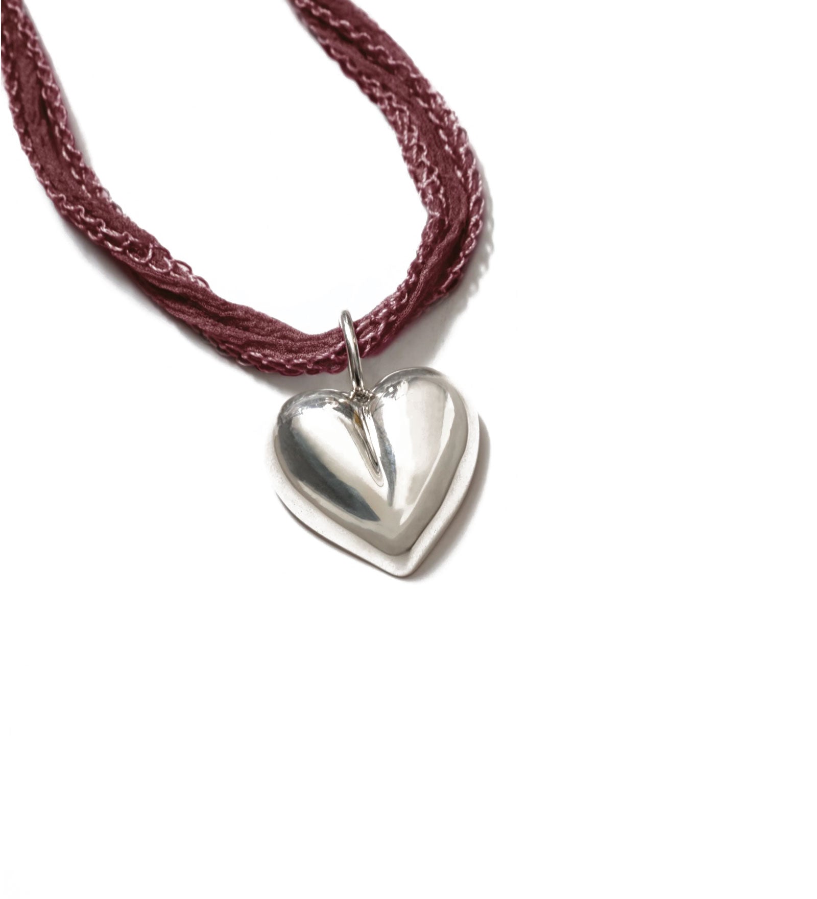 Joni Necklace Sterling Silver, Red Silk Cord