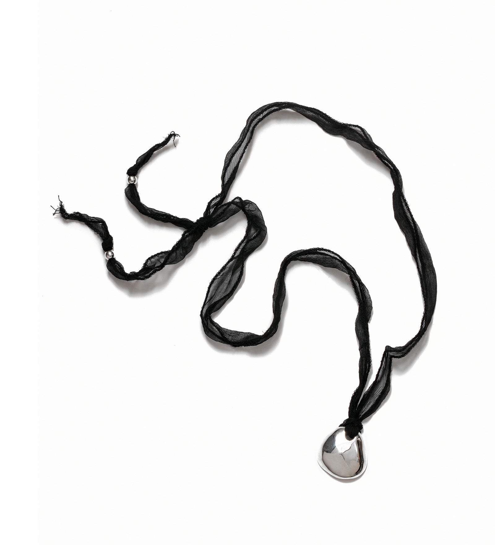 Petal Necklace Sterling Silver, Black Silk Cord