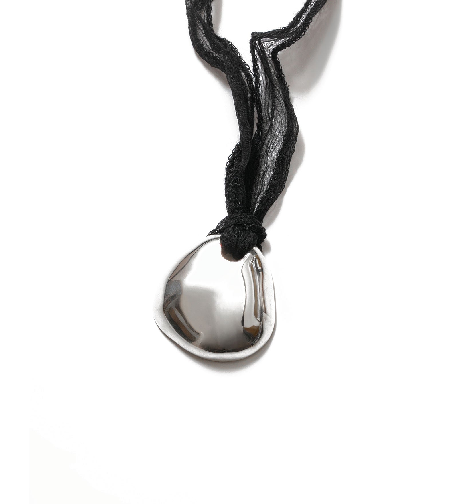 Petal Necklace Sterling Silver, Black Silk Cord