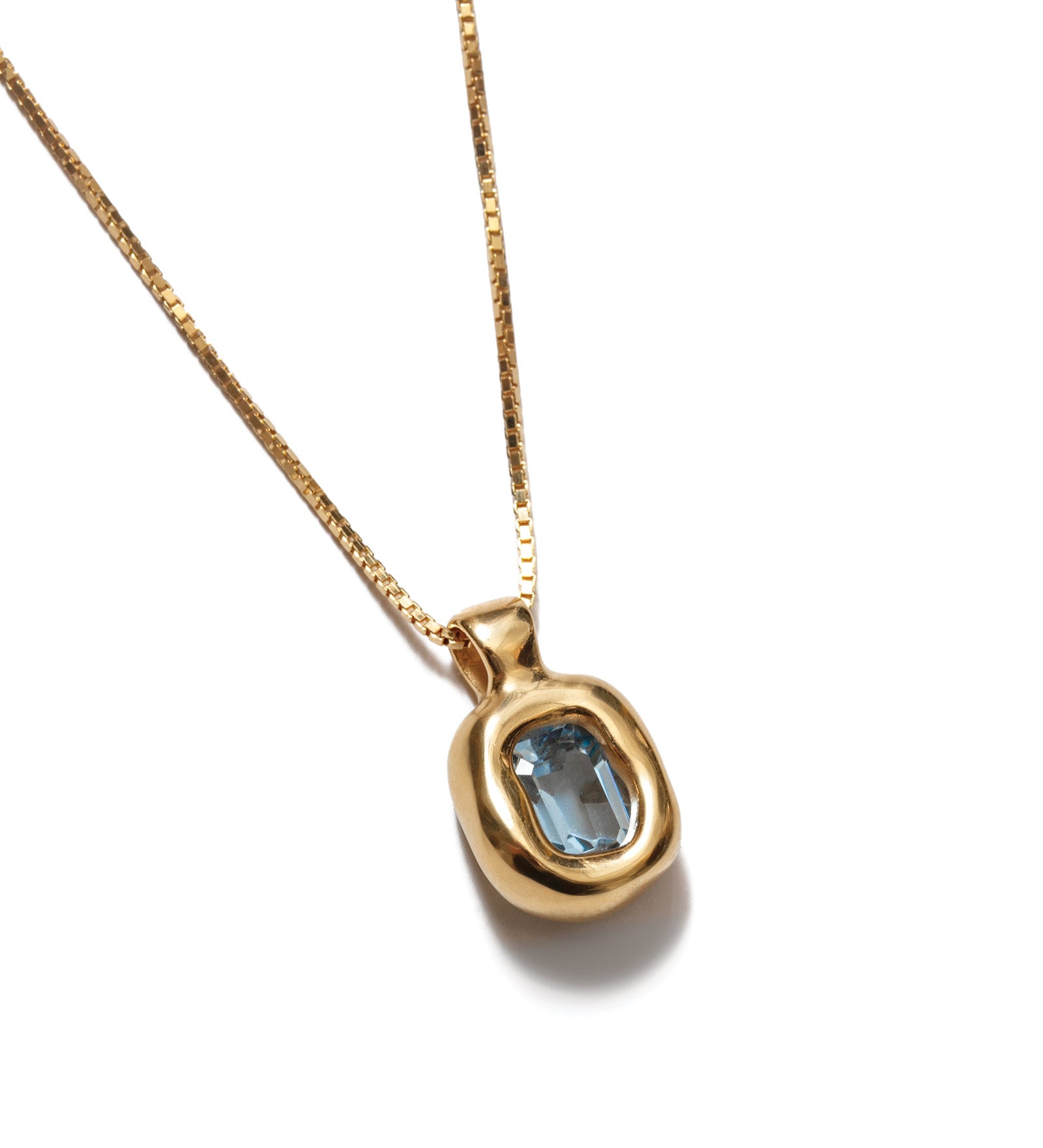 Freya Necklace 14k Gold Plated, Synthetic Aquamarine