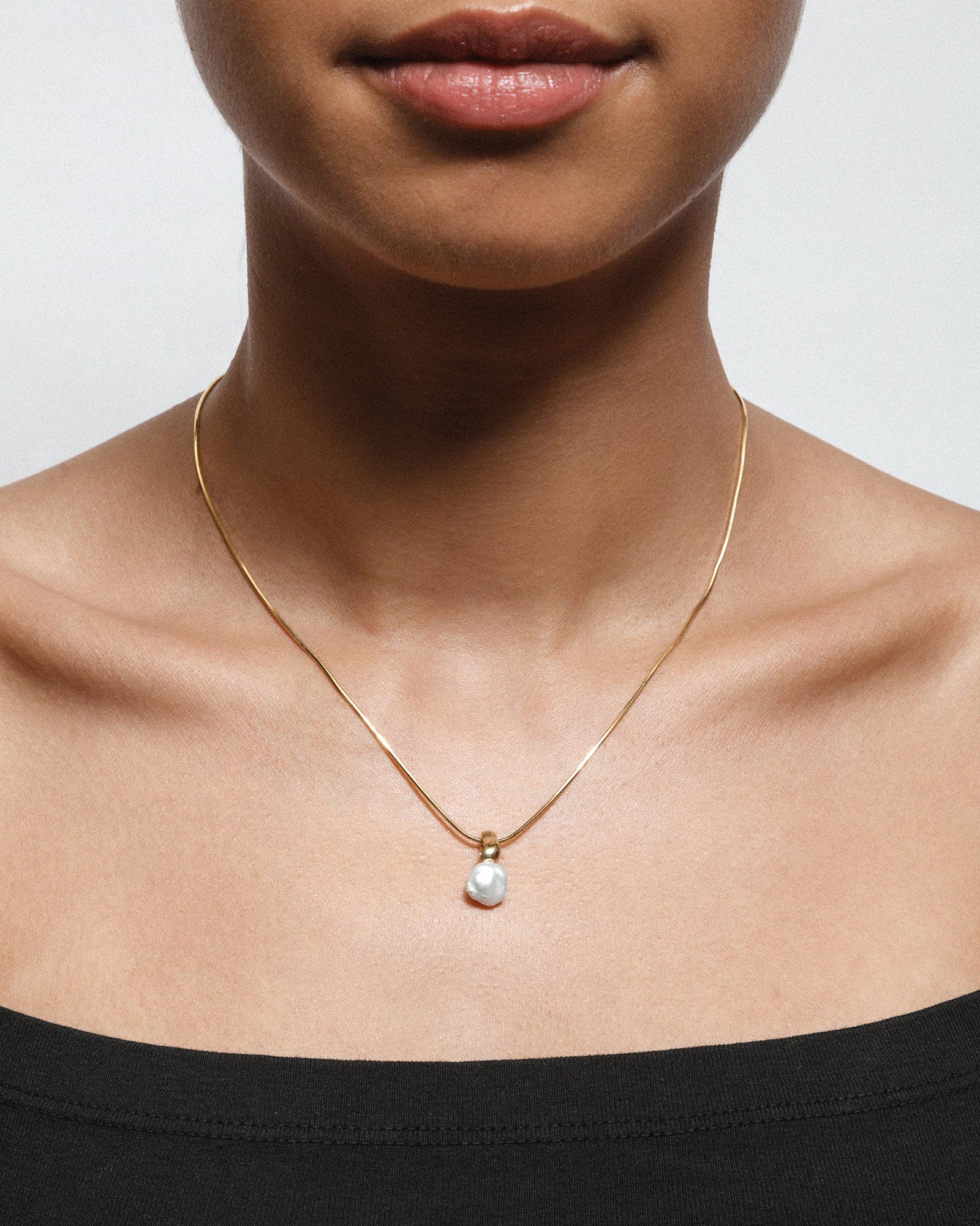 Emmy Necklace 14k Gold Plated, White Pearl