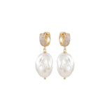 Martha Calvo-Alix Pearl Earrings-Earrings-14k Gold Plated, Cubic Zirconia-Blue Ruby Jewellery-Vancouver Canada