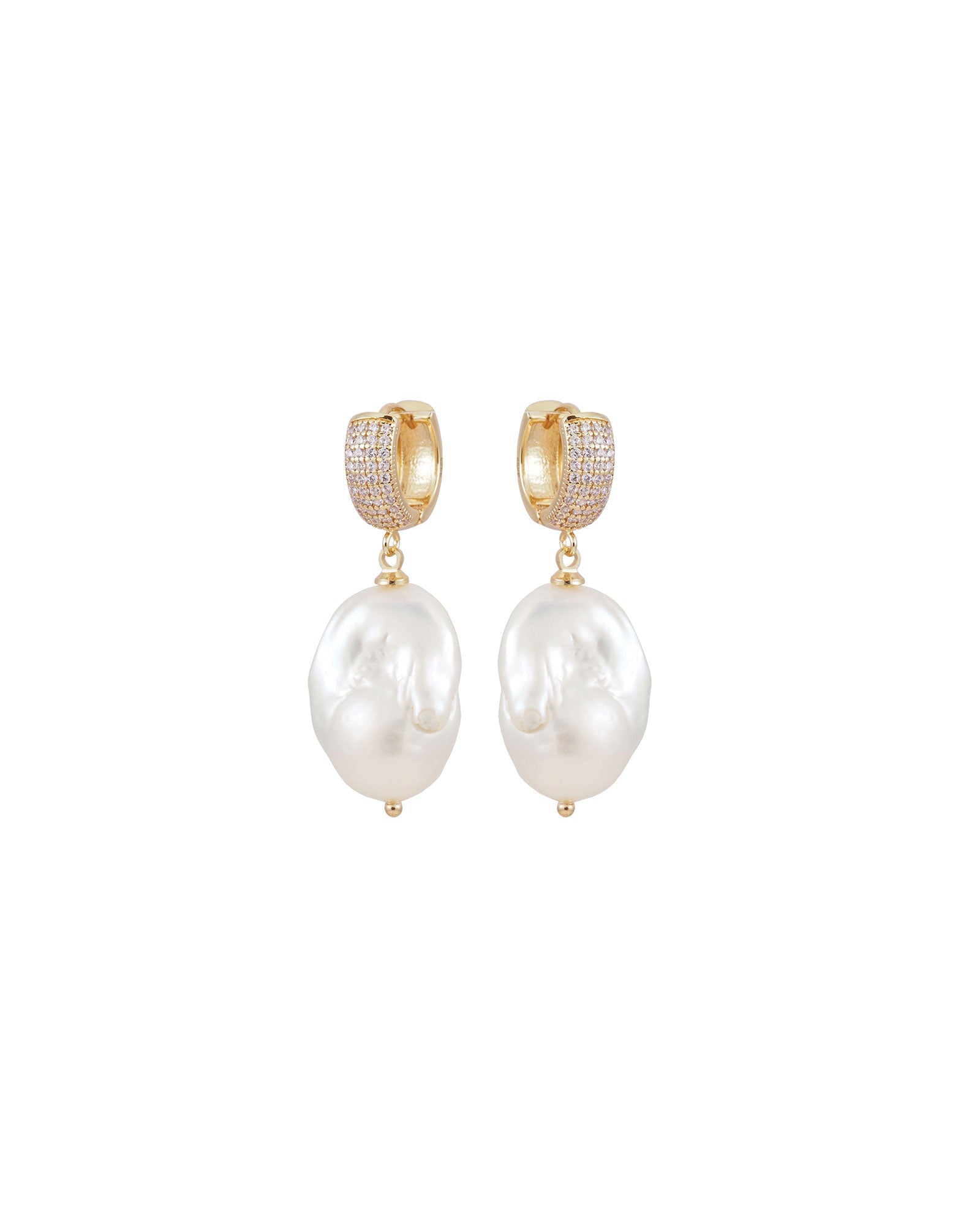 Martha Calvo-Alix Pearl Earrings-Earrings-14k Gold Plated, Cubic Zirconia-Blue Ruby Jewellery-Vancouver Canada