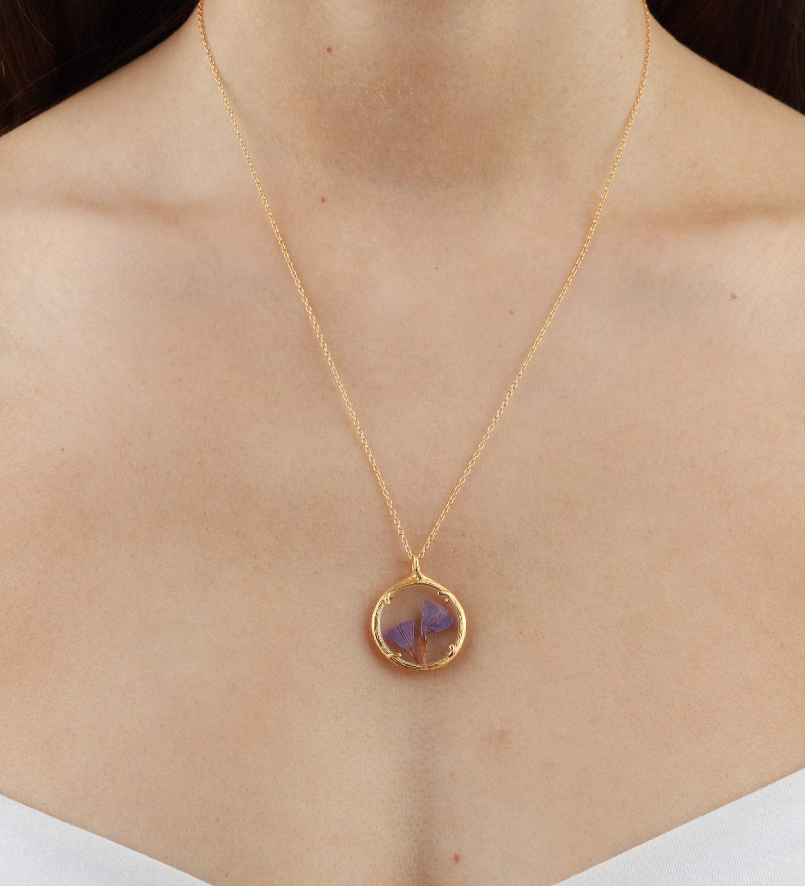 Catherine Weitzman-Birth Month Botanical Necklace I Small-Necklaces-July | 18k Gold Vermeil, Sea Lavender-Blue Ruby Jewellery-Vancouver Canada