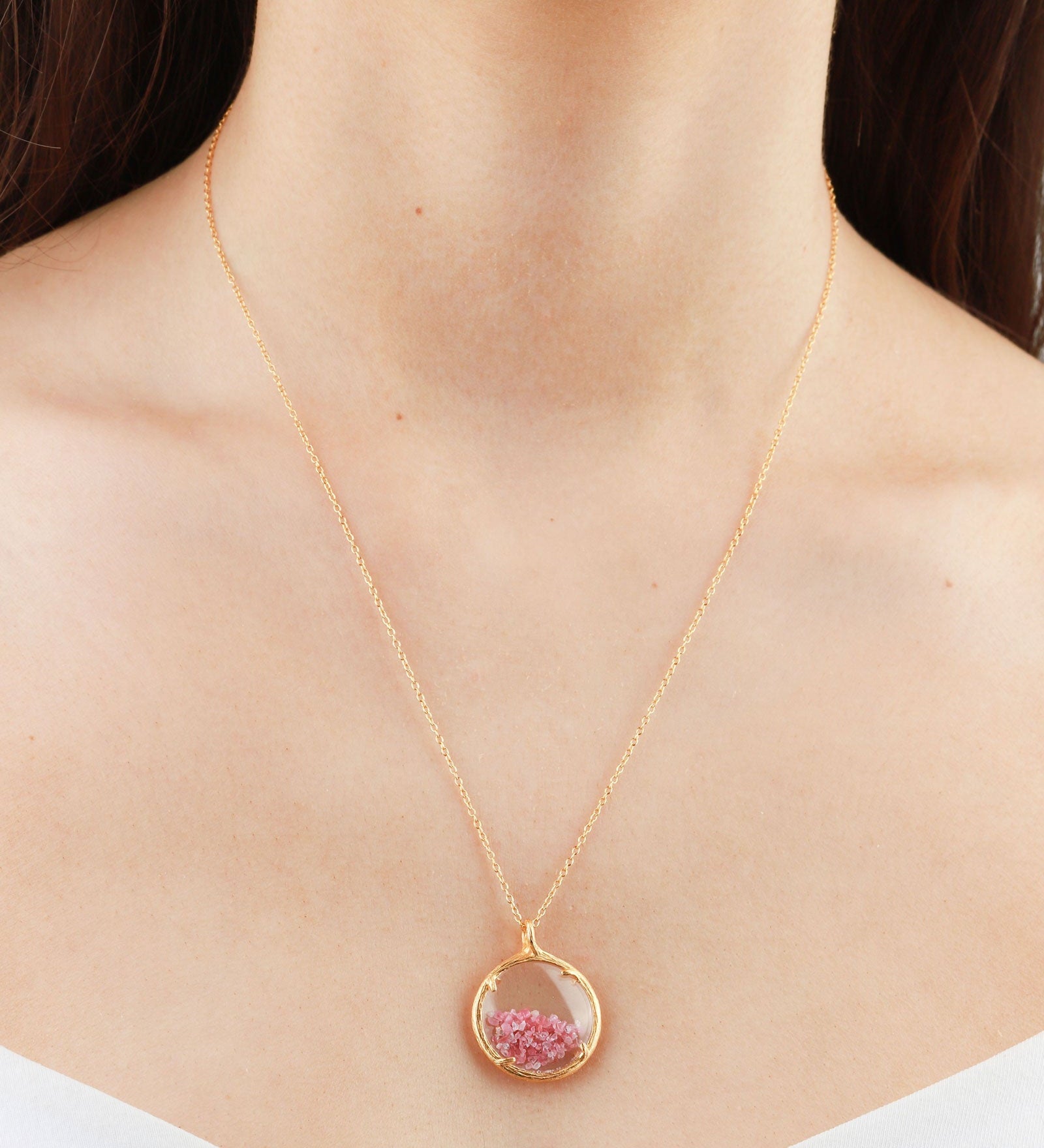 Catherine Weitzman-Birthstone Shaker Necklace I Small-Necklaces-18k Gold Vermeil, Pink Tourmaline-Blue Ruby Jewellery-Vancouver Canada