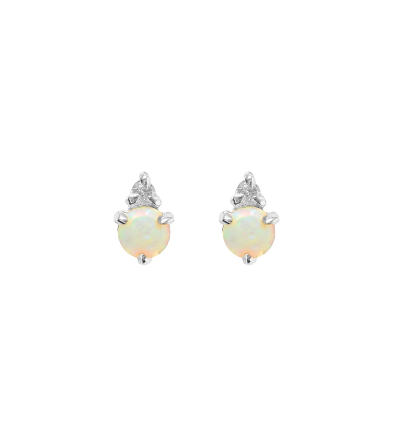 Quiet Icon-Birthstone Studs | October-Earrings-Rhodium Plated Sterling Silver, Synthetic Opal-Blue Ruby Jewellery-Vancouver Canada