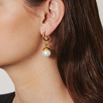 Chan Luu-Cap Pearl Huggies-Earrings-18k Gold Vermeil, White Pearl-Blue Ruby Jewellery-Vancouver Canada