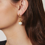 Chan Luu-Cap Pearl Huggies-Earrings-18k Gold Vermeil, White Pearl-Blue Ruby Jewellery-Vancouver Canada