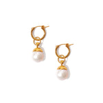 Chan Luu-Cap Pearl Huggies-Earrings-18k Gold Vermeil, White Pearl-Blue Ruby Jewellery-Vancouver Canada