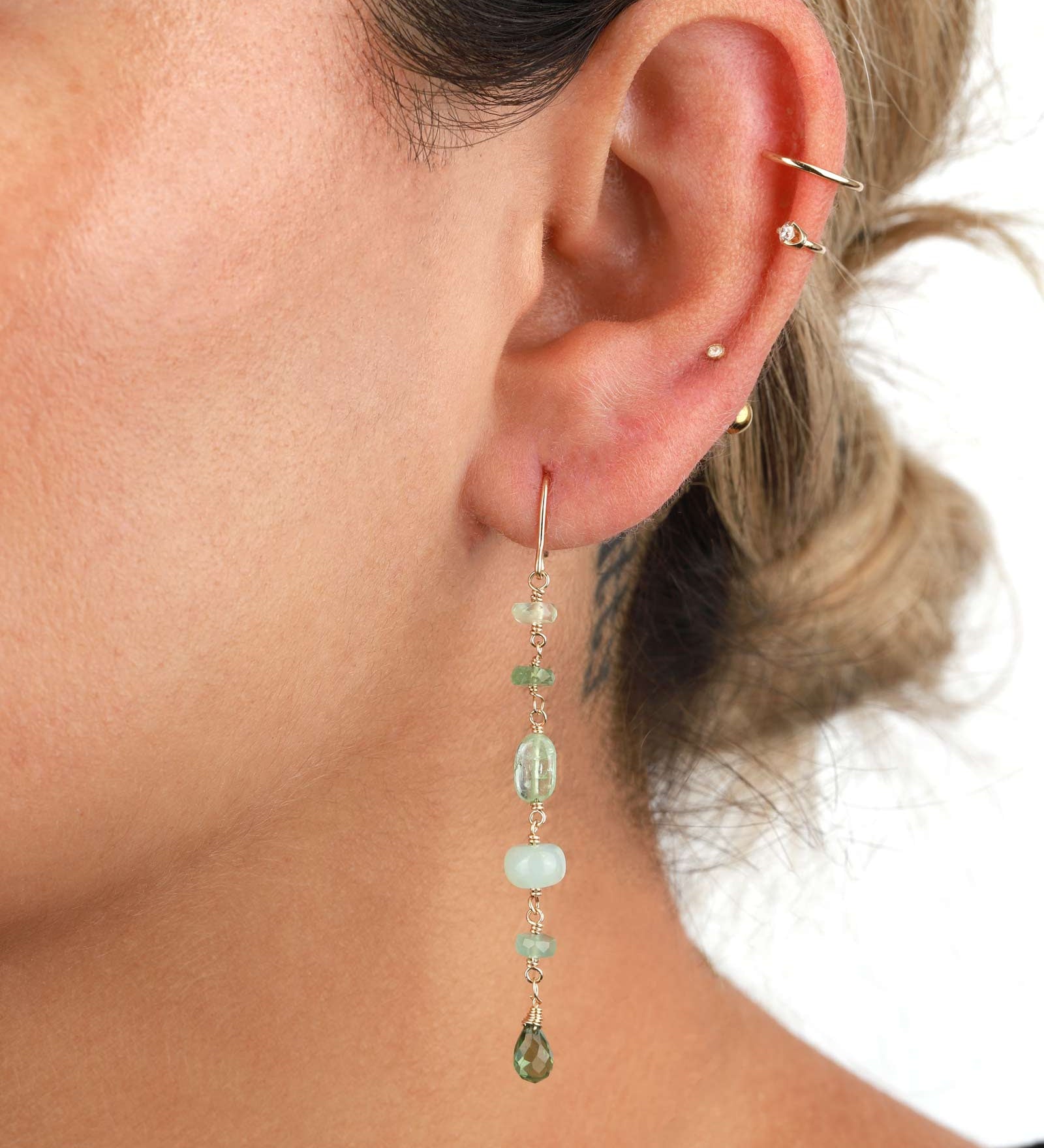 Poppy Rose-Cindy Hooks-Earrings-14k Gold-fill, Green Apatite, Peruvian Opal-Blue Ruby Jewellery-Vancouver Canada