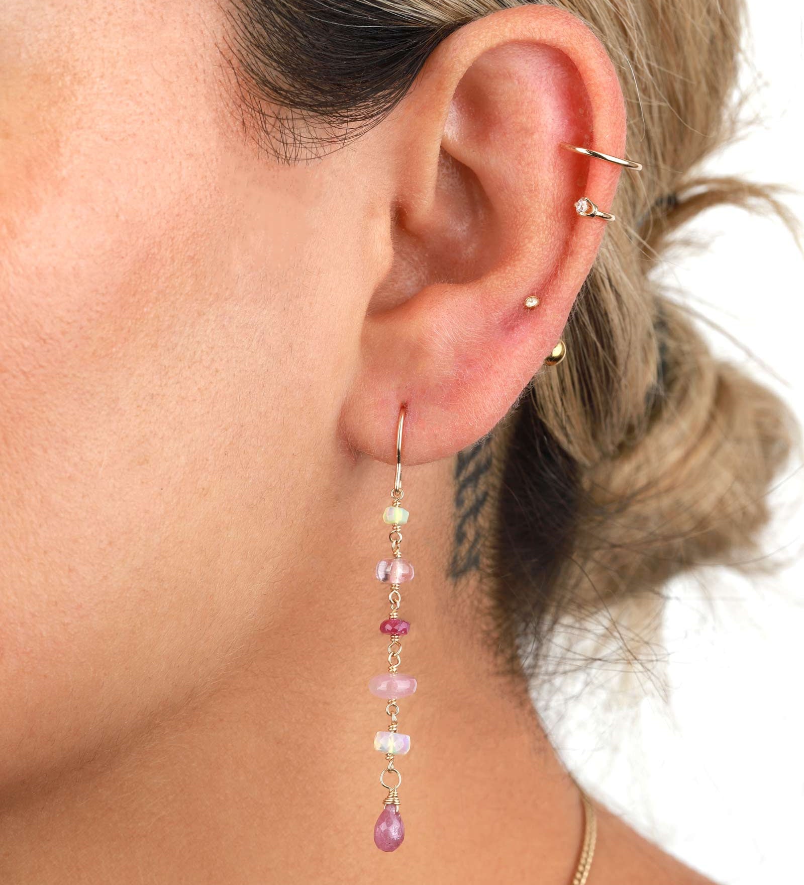 Poppy Rose-Cindy Hooks-Earrings-14k Gold-fill, Pink Sapphire, Pink Tourmaline-Blue Ruby Jewellery-Vancouver Canada