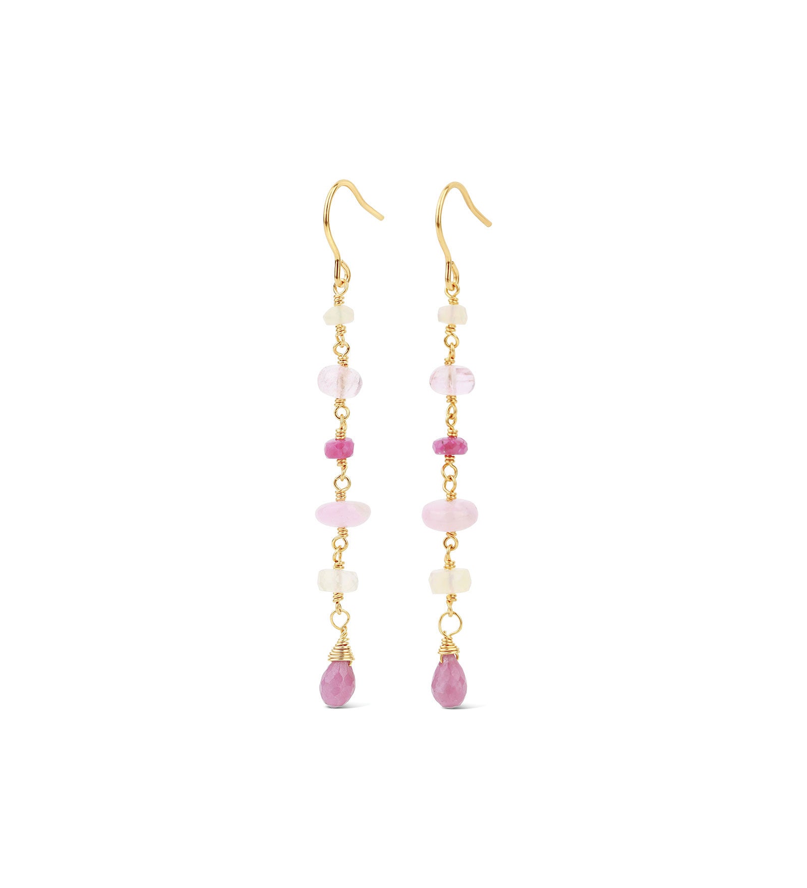 Poppy Rose-Cindy Hooks-Earrings-14k Gold Filled, Pink Sapphire, Pink Tourmaline-Blue Ruby Jewellery-Vancouver Canada