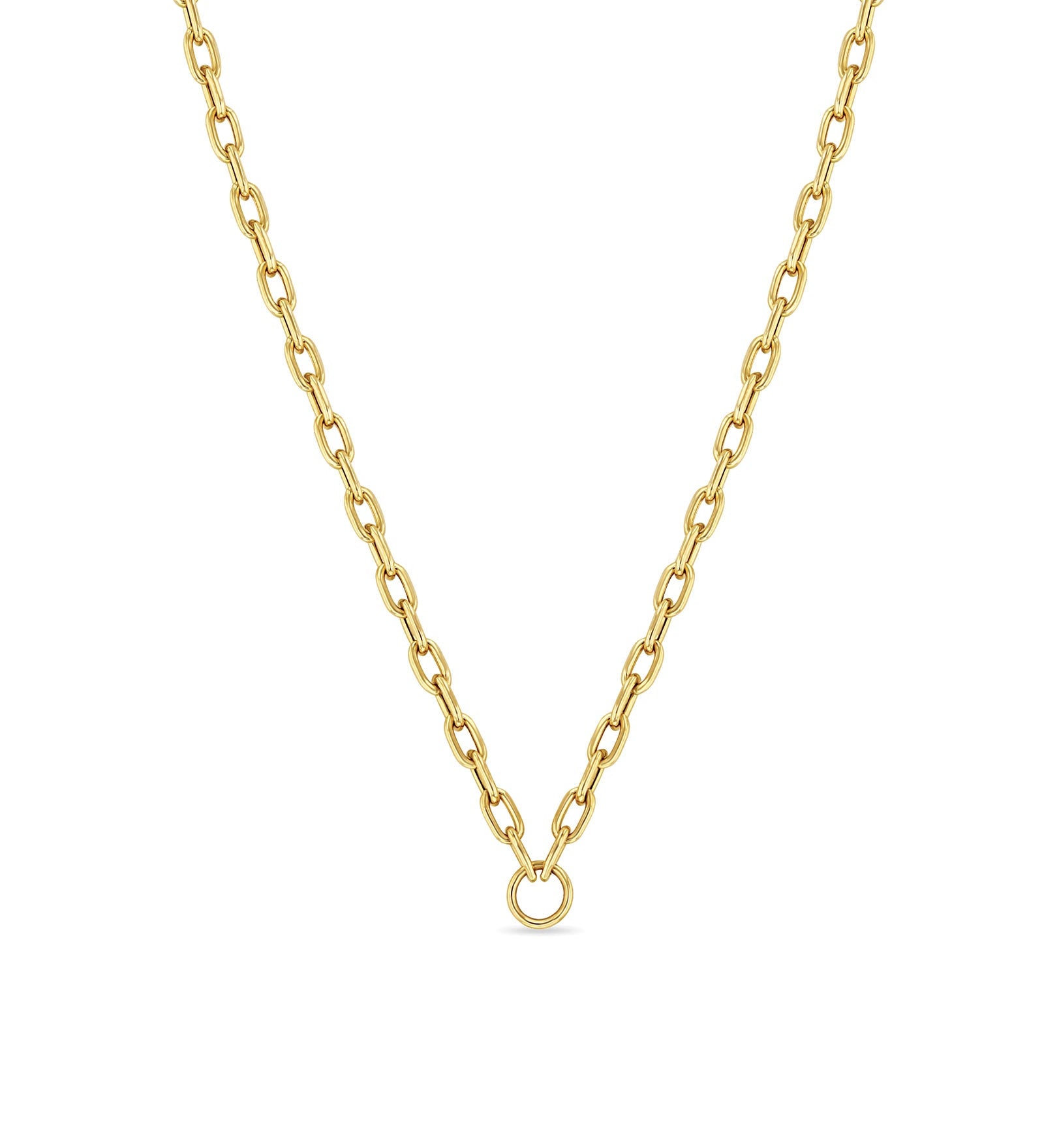 Zoe Chicco-Circle Pendant Small Oval Link Chain Necklace-Necklaces-10k Yellow Gold-Blue Ruby Jewellery-Vancouver Canada