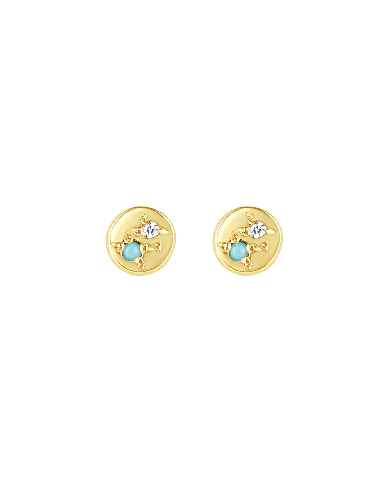 Scosha-Circle Stud I Turquoise + Diamond-Earrings-10k Yellow Gold, Turquoise, Diamond-Blue Ruby Jewellery-Vancouver Canada