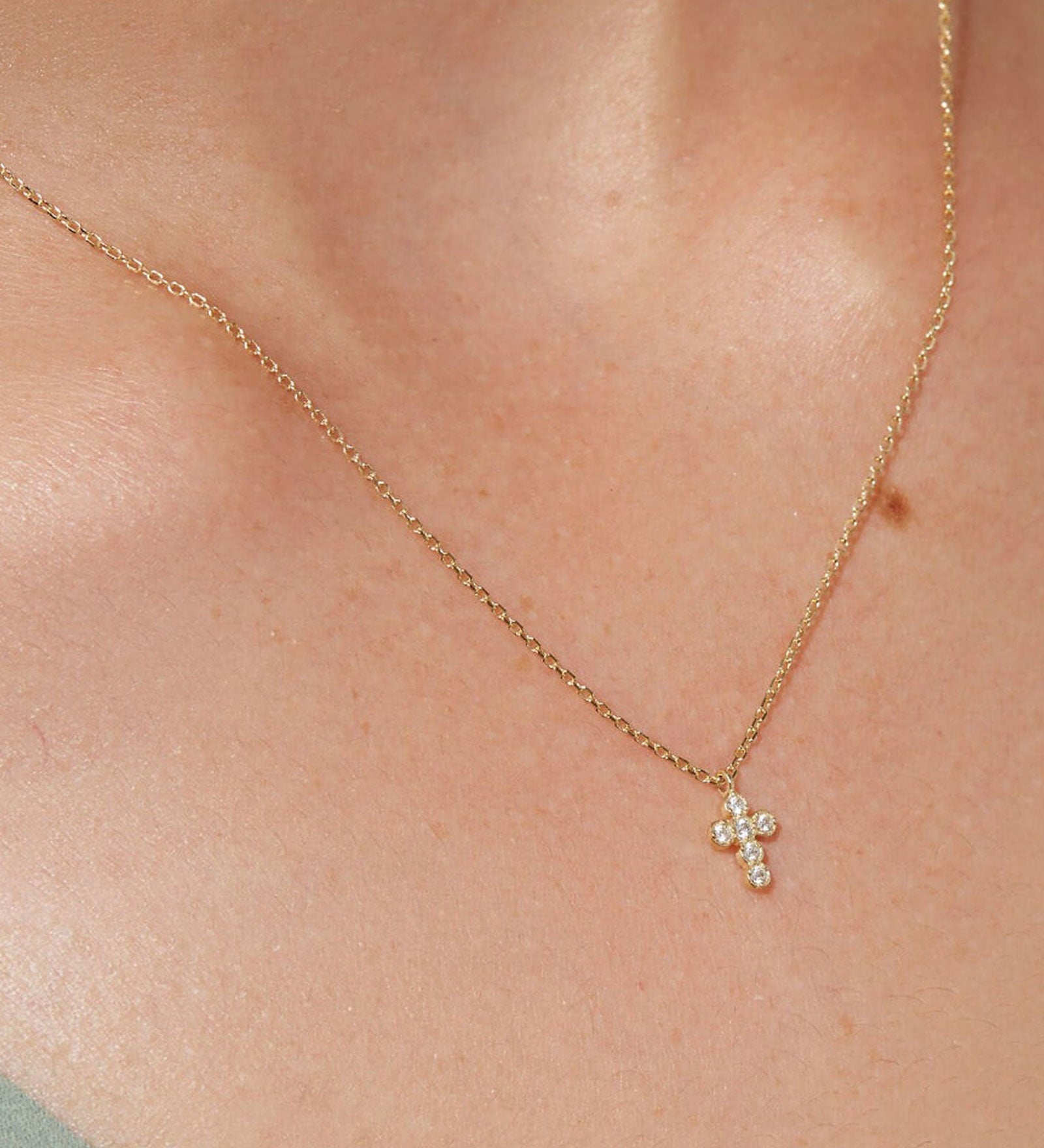 Quiet Icon-Cross Bezel CZ Necklace-Necklaces-14k Gold Vermeil, Cubic Zirconia-Blue Ruby Jewellery-Vancouver Canada