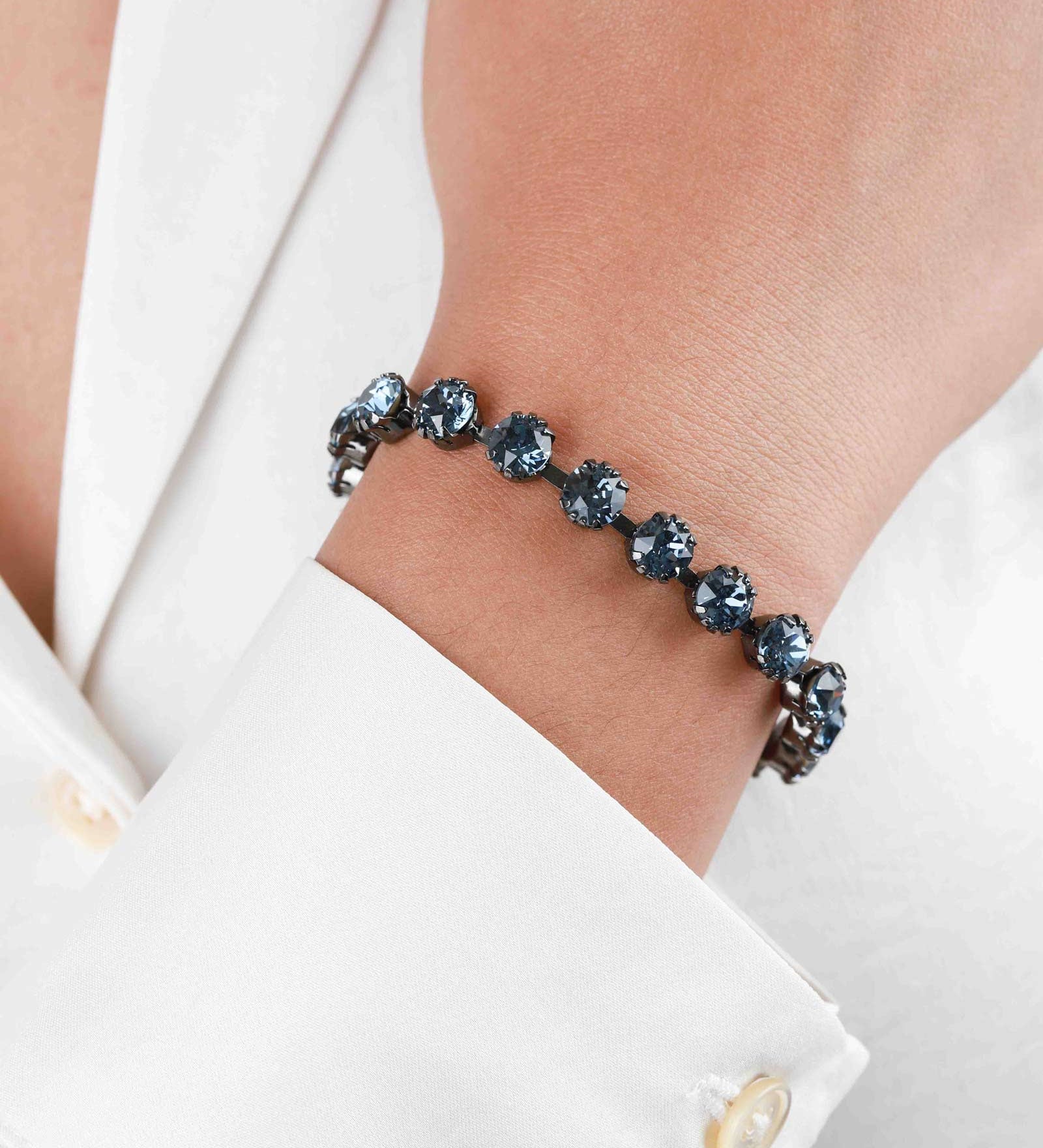 La Vie Parisienne-Crystal Bracelet | 7mm-Bracelets-Sterling Silver Plated, Midnite Crystal-Blue Ruby Jewellery-Vancouver Canada