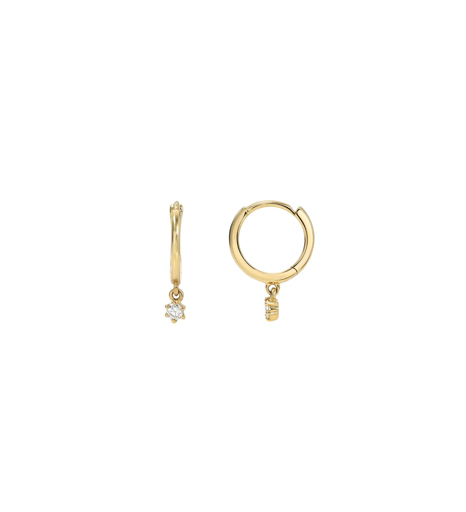 Quiet Icon-CZ Drop Huggies | 11mm-Earrings-14k Gold Vermeil, Cubic Zirconia-Blue Ruby Jewellery-Vancouver Canada