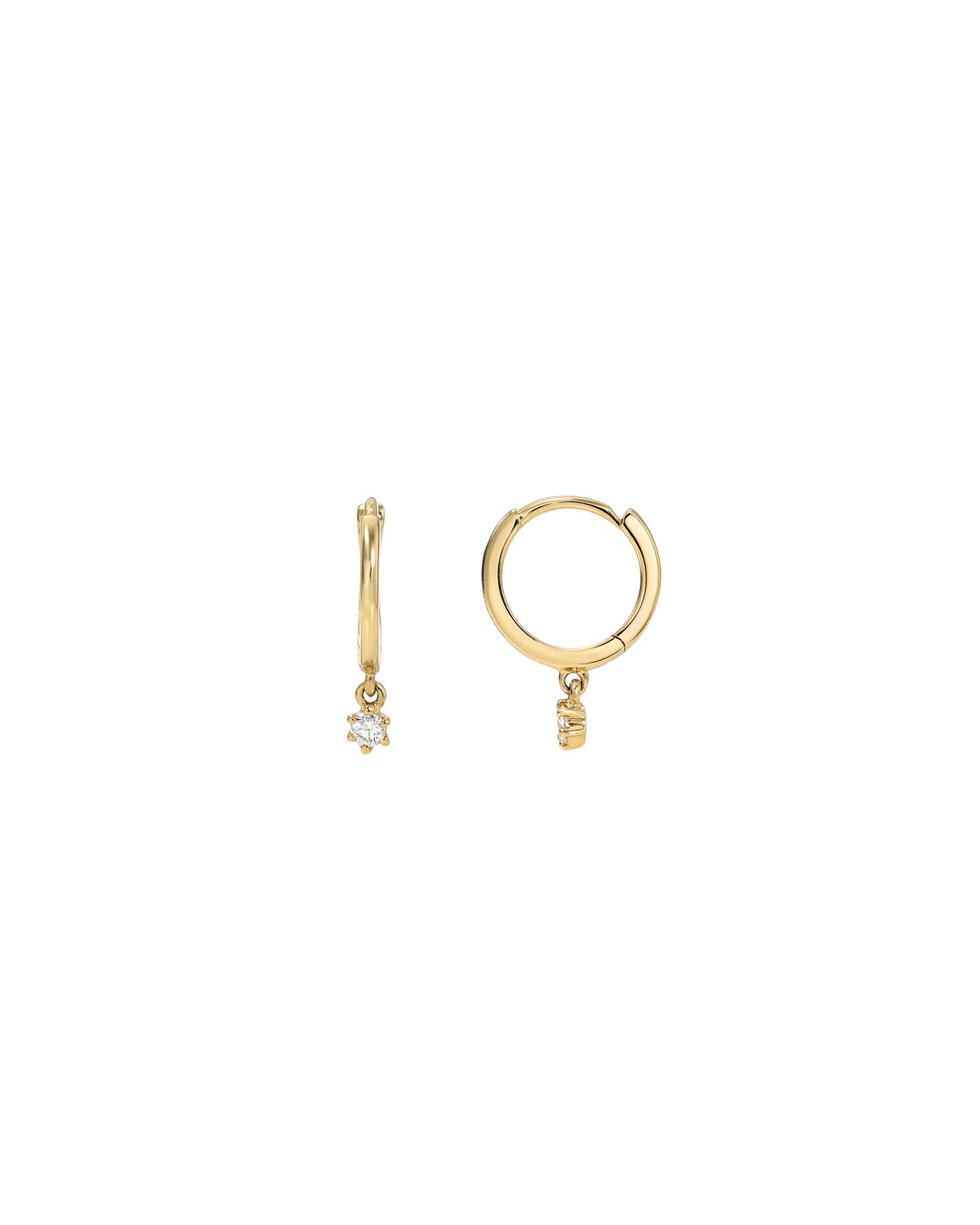 Quiet Icon-CZ Drop Huggies | 11mm-Earrings-14k Gold Vermeil, Cubic Zirconia-Blue Ruby Jewellery-Vancouver Canada