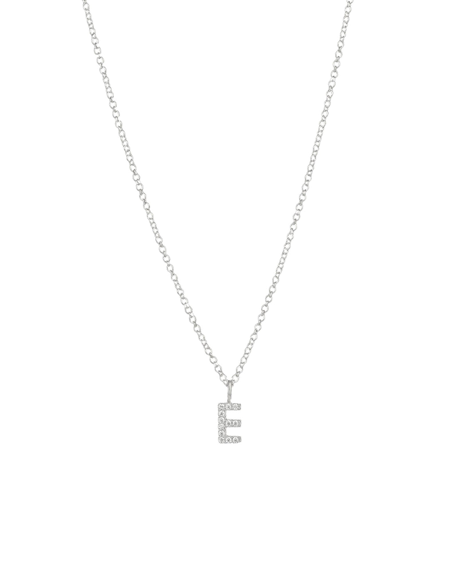 Quiet Icon-CZ Initial Necklace-Necklaces-Rhodium Plated Sterling Silver-E-Blue Ruby Jewellery-Vancouver Canada