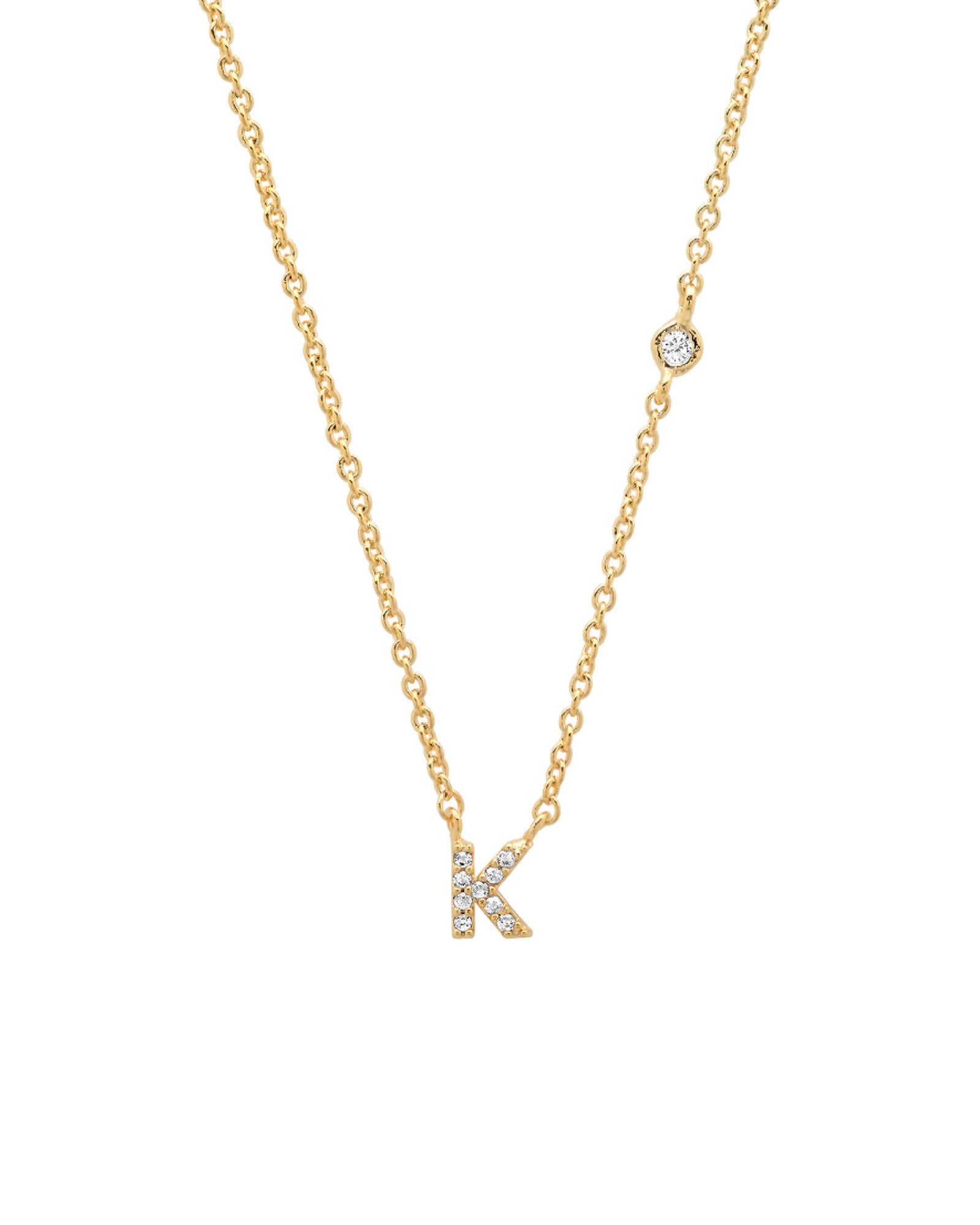 Tai-CZ Initial Necklace-Necklaces-14k Gold Plated, Cubic Zirconia-K-Blue Ruby Jewellery-Vancouver Canada