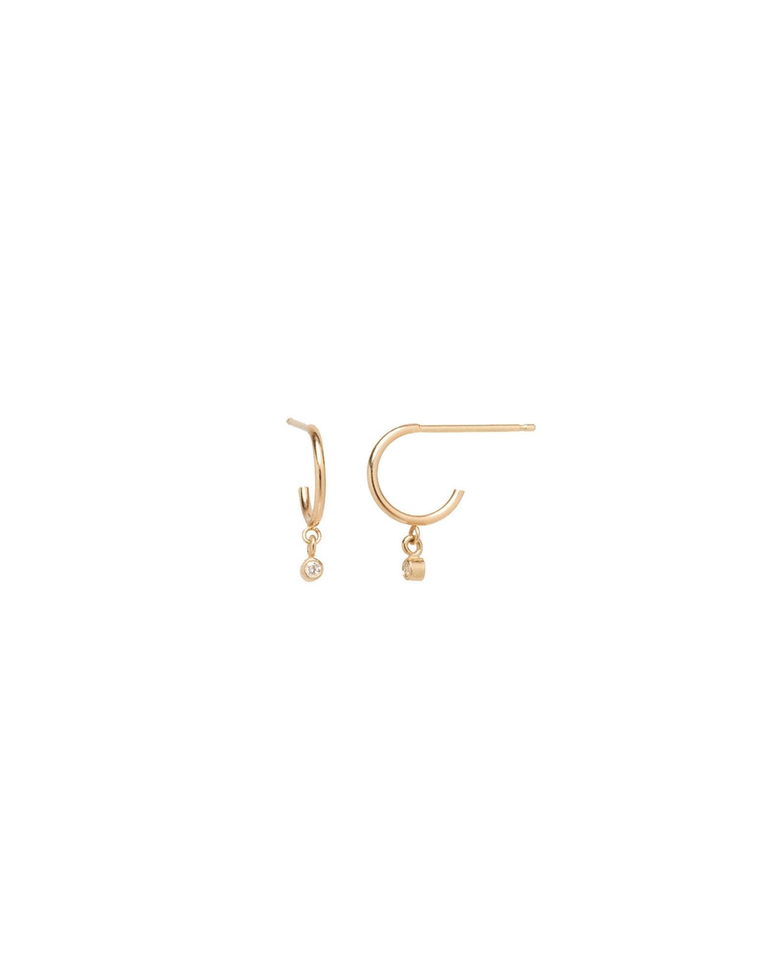 Zoe Chicco-Diamond Drop Hoops-Earrings-14k Yellow Gold, Diamond-Blue Ruby Jewellery-Vancouver Canada